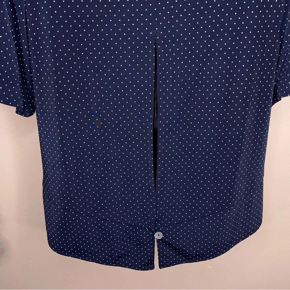 Vintage Medium Ronni Nicole Blue White Dot Print Short Sleeve Stretch Retro